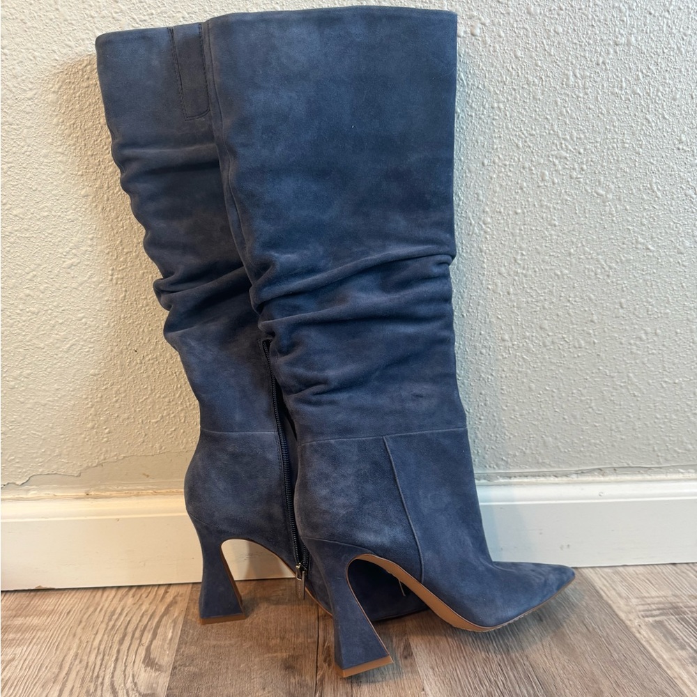 Vince Camuto Womens Alinkay Blue Suede Slouchy Knee-High Boots Shoes NEW!